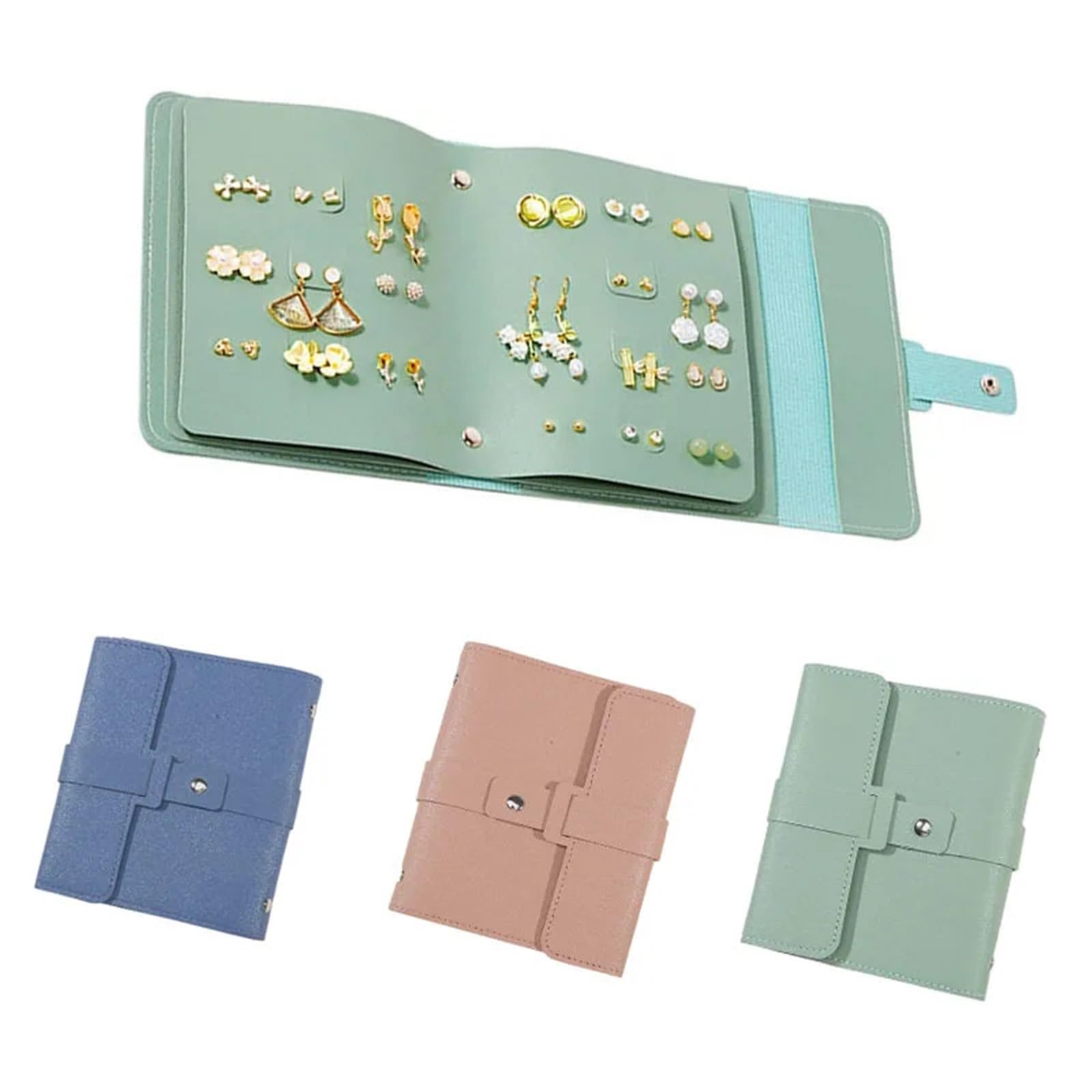 Pochette de rangement boucles d'oreilles rose en similicuir émaillé x3