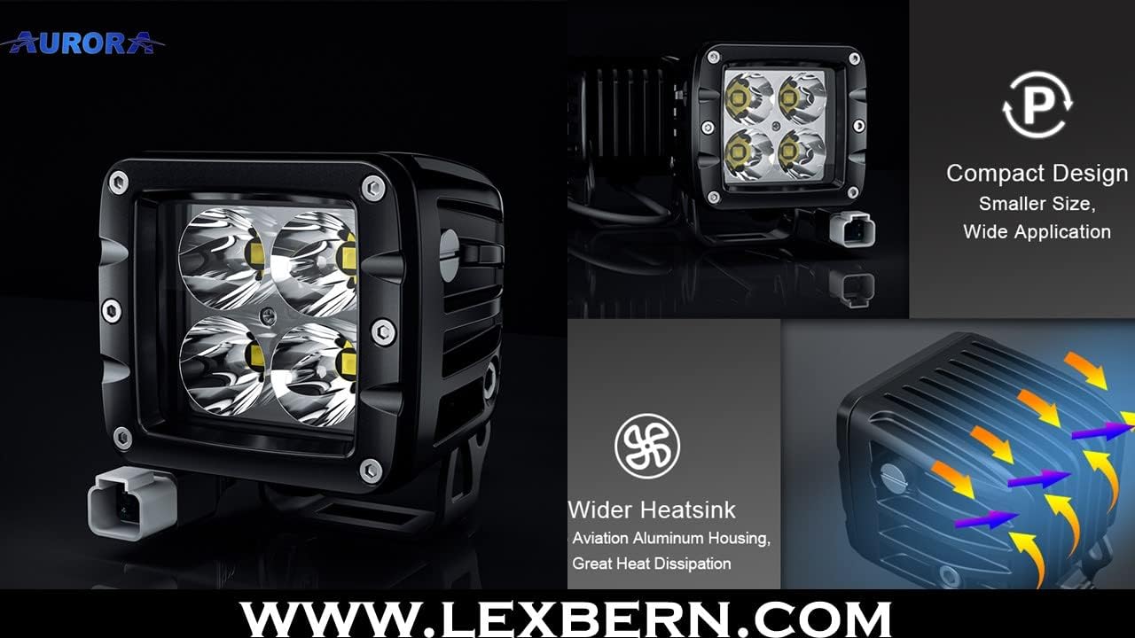 Aurora - 3 Inch Off Road LED Cube Light kit - Spot Beam Overcast Edition - 3,880 Lumens - Includes Wiring Harness