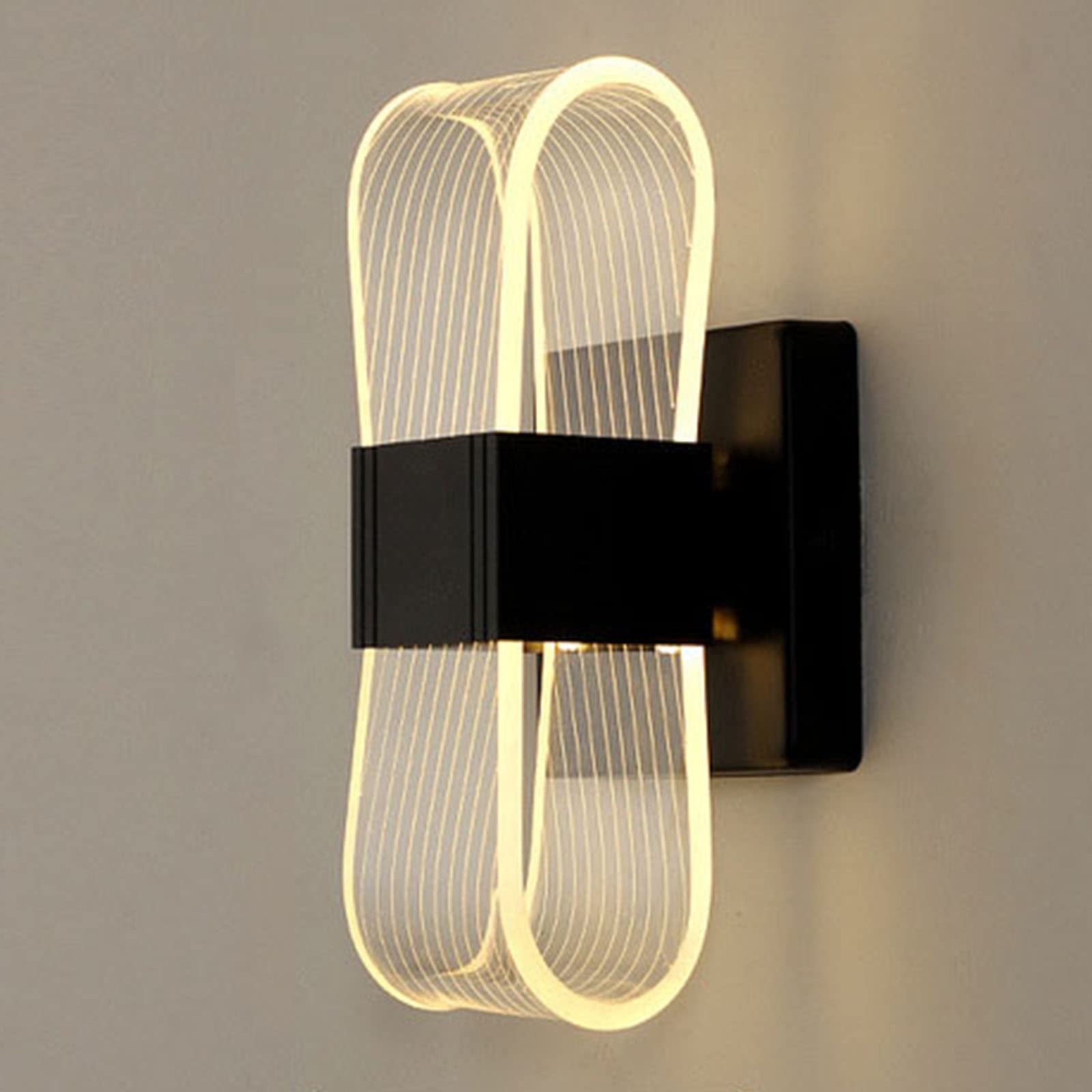 Lámpara De Pared Interior, Luz LED Tricromática Moderna 12W / 24W 220V Dormitorio Pasillo Escaleras Lámpara De Pared De Cabecera, 10cm * 20.5cm,Negro,B