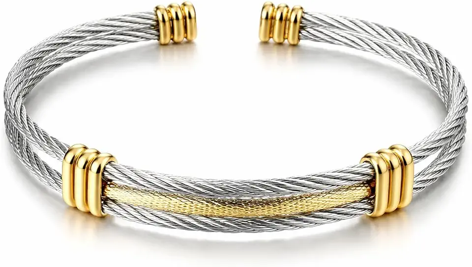 Pulseira Bracelete Masculina em Aço Inoxidável Torcido Bicolor Ajustável – Design Premium Minimalista, Estilo Moderno, Conforto Diário e Alta Durabilidade