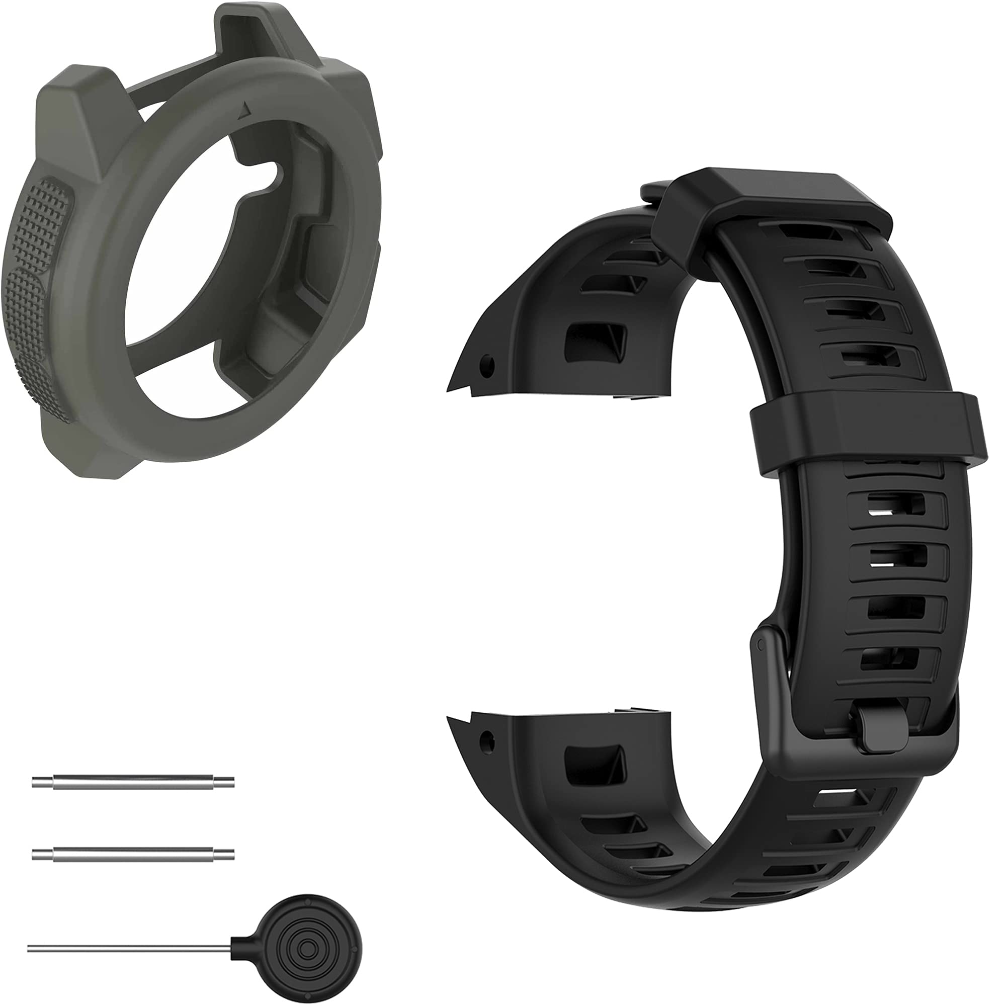 Pasek z etui kompatybilny z Garmin Instinct dla kobiet mężczyzn, klasyczny miękki silikonowy pasek do zegarka Garmin Instinct Tide / Tactical/Dual/Power Surf/Power/Esports Watch (czarny pasek +