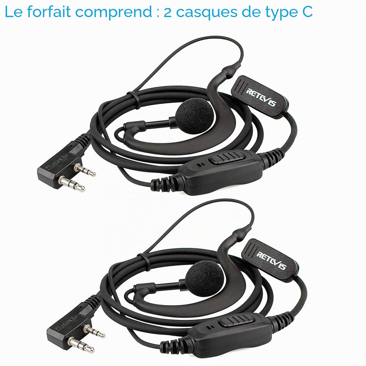 Retevis Talkie Walkie Écouteur, Forme G Casque à Crochet d'oreille, Oreillette Compatible avec BaoFeng JUCJET Kenwood RT24 RT27 RT668 RT619 Convient pour la Sécurité, Les Concours etc(2 Pcs)