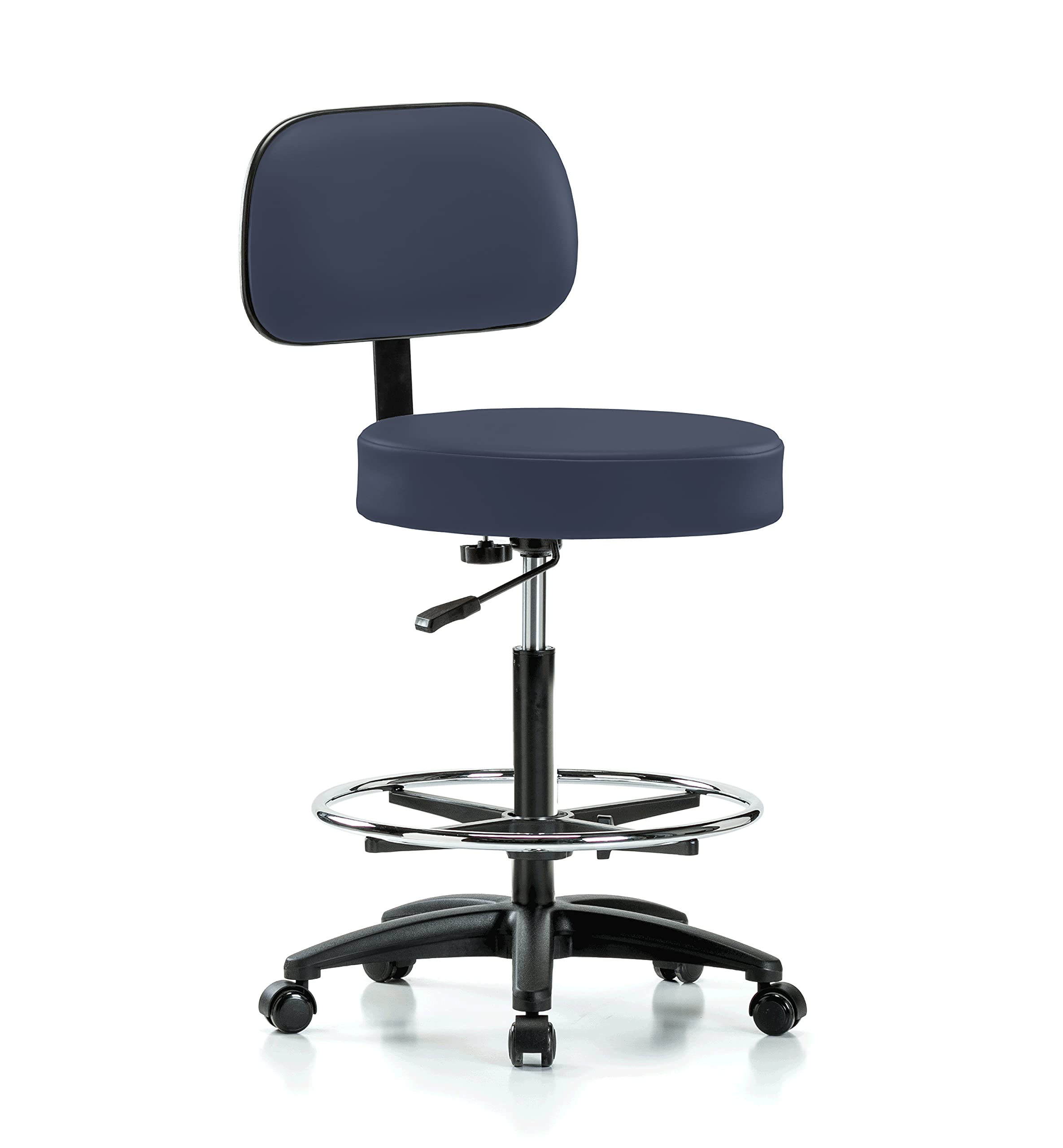 Perch Basic Exam Stool with Foot Ring, Casters, 25-35", Imperial Blue