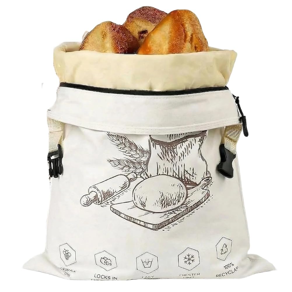 CTRLZS Reusable Bread Storage Bags-Extra Large Beeswax Bread Bags with Zipper Seal(1-Pack), Ideal for Storing for Sourdough& Artisan Loaves