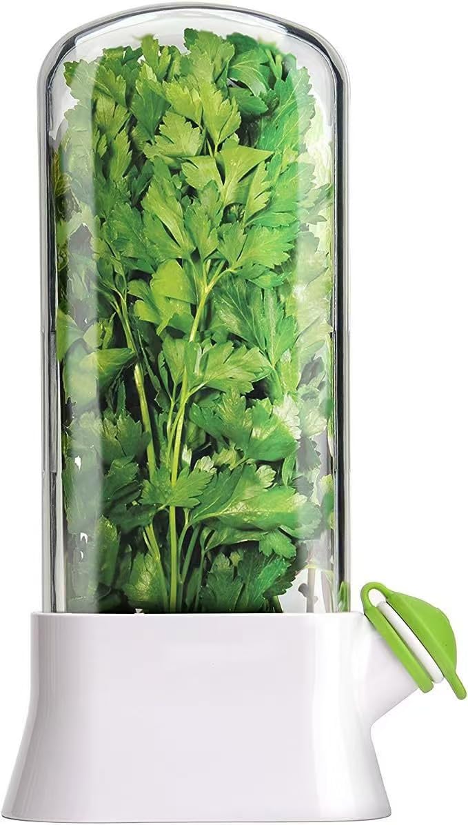 LOTUSHU Fresh Herb Keeper Container for Refrigerator, Clear Herb Saver Storage for Coriander, Parsley, Basil, Mint, Leafy Greens (White A-1PC)
