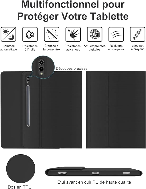 FOGARI Bluetooth Billentyűzet Samsung Galaxy Tab S9 Plus/S8 Plus/S7 FE/S7 Plus Tablethez - Fekete AZERTY Mágneses Védőtok 12,4" Készülékekhe