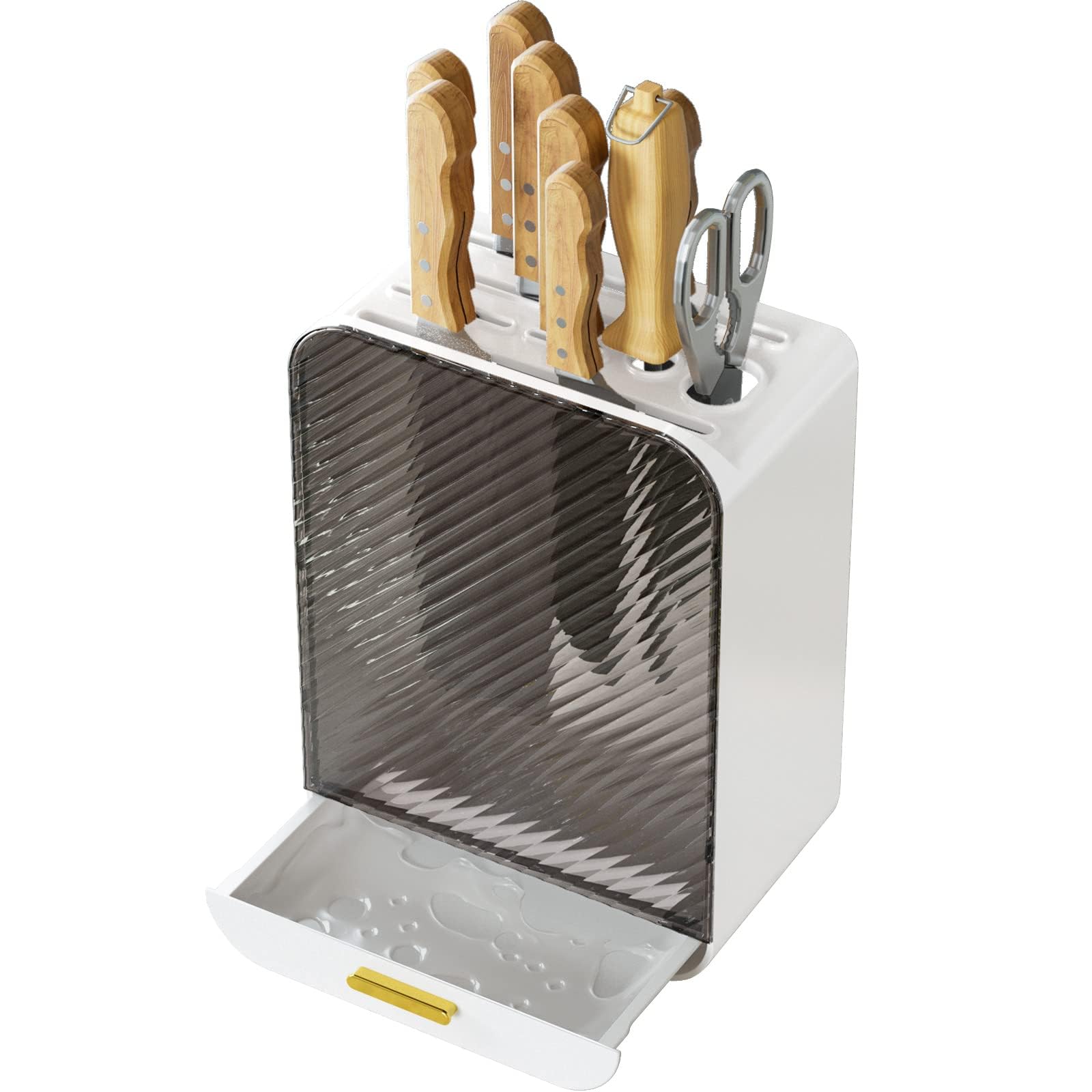 Universal Knife Block Holder, Detachable Knife Block Storage Organizer, Holders with Slots for Scissors and Sharpening, Easy Cleaning, Unique Design Protect Blades, Holds up to 12 Knives (White)