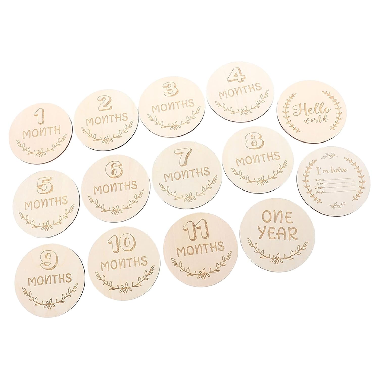 TIDTALEO Wooden Pregnancy Monthly Cards and Newborn Photo Props Set, Double-Sided Growth Tracking Discs for Shower and Newborn, 12 Pieces