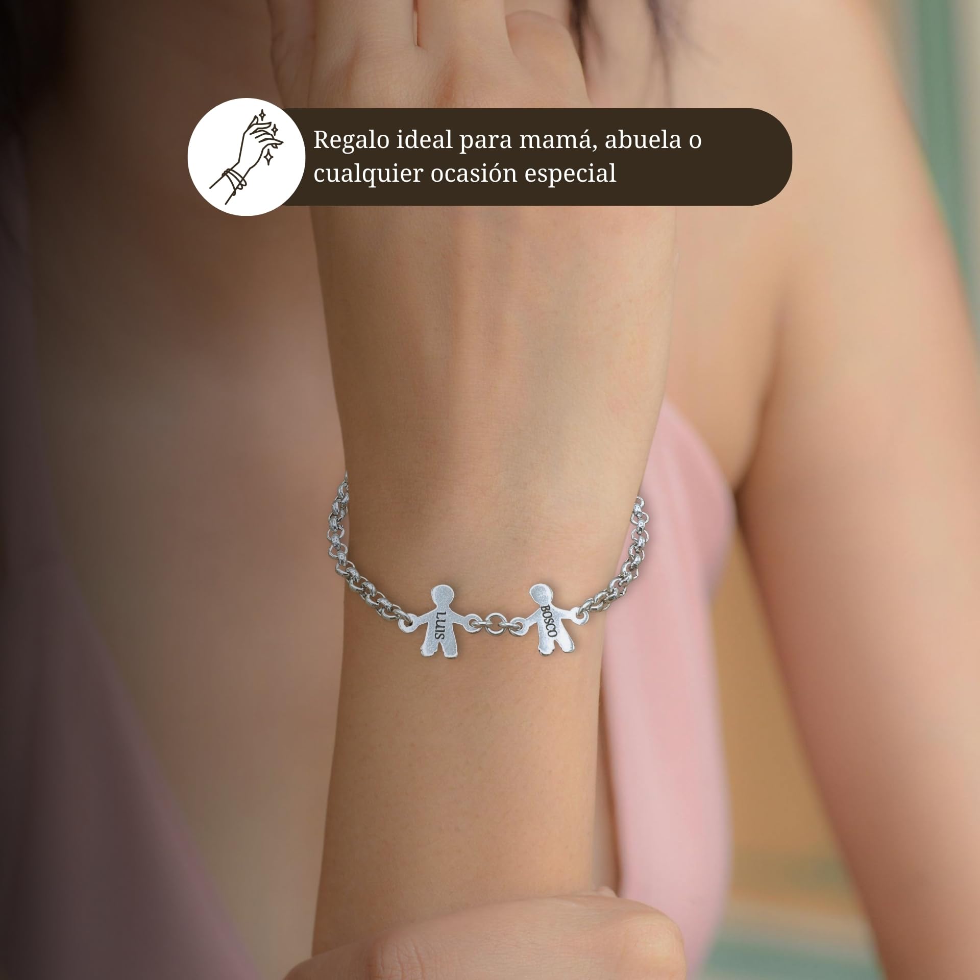 Pulsera nombre hijos - Nanaleja - pulseras personalizadas con nombre - bañado todo en plata - pulsera con nombre personalizado - pulsera abuela - puedes poner hasta 6 niños/as