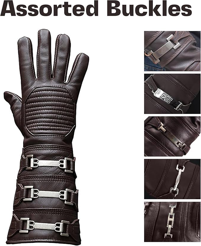 URBAN BUCK Mens Real Leather Gauntlet Cosplay Long Brown Right Hand Costume Adult Glove (XXL) - Image 2