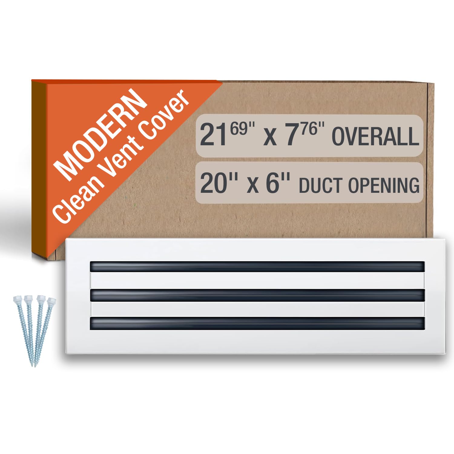 FA-STAR Clean Modern AC Vent Cover 20 x 6 (Duct Opening Cutout) - Decorative White Air Vent - Standard Linear Slot Diffuser - Register Grille for Ceiling, Walls & Floors - All Aluminium