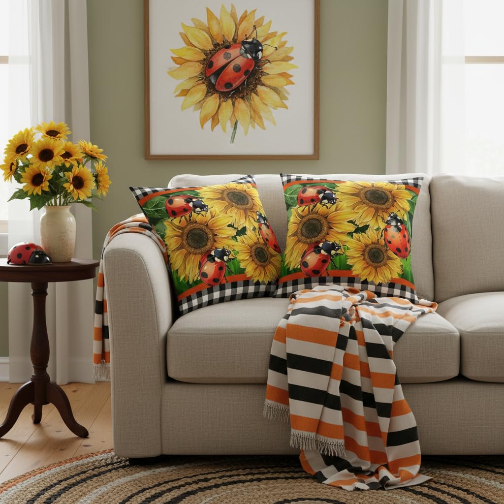 Housses de coussin rafraîchissantes contre la déco terne motif tournesol 45cm