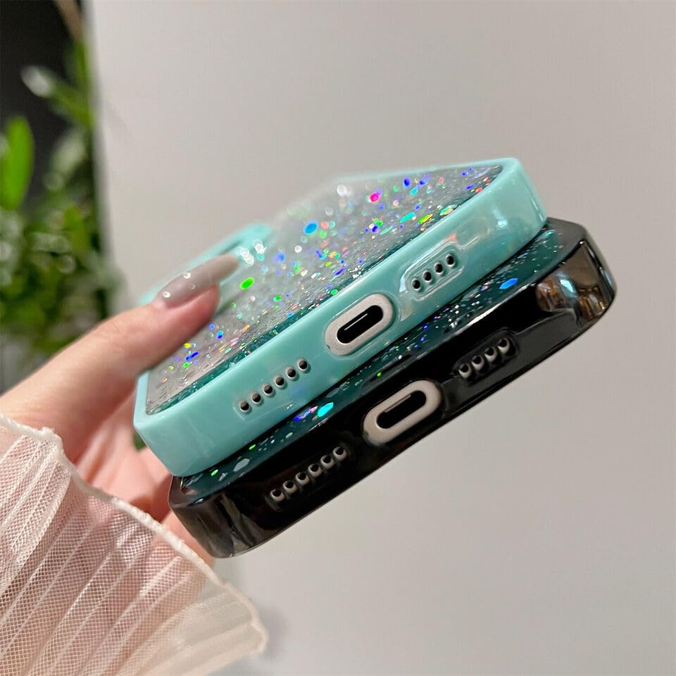 Image of VONZEE Back Cover Compatible for iPhone 15 Pro Max (6.7 inch), Non Moving Bling Glitter Cover for Girls & Women Soft TPU Shockproof Anti Scratch Drop Protection Covers (Black)