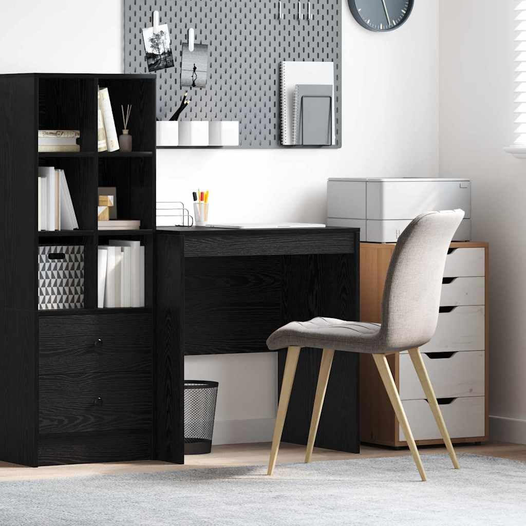 Scrivania nera effetto rovere, 70 x 50 x 76 cm, in legno, compatta, per ufficio, casa, gaming, laptop, segretaria, con ripiano e spazio di archiviazione, salvaspazio, ergonomica