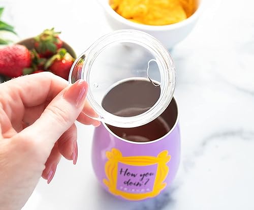 Miniatura 5 de Silver Buffalo Friends How You Doin Frame Vaso Tumbler sin Tallo de Acero Inoxidable de Doble Pared con Tapa, 10 Onzas