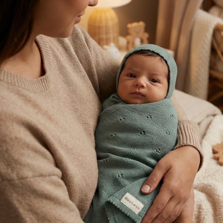 Image of 100% Luxury Organic Cotton Pointelle Knit Baby Blanket-Baby Gifts for Boys, Gender Reveal Gifts, Baby Gift Basket (Pointelle - Forest Green)