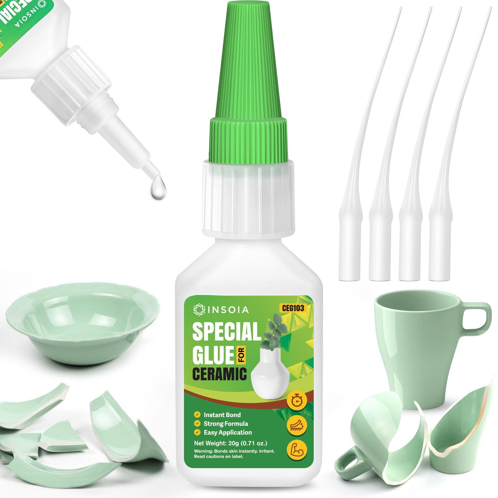 Ceramic Glue, 20g Clear Super Glue for Ceramics Repair Quick Fix Porcelain Adhesive Heavy Duty Strong Crazy Instant Glue for Bonding Ceramic, Porcelain, China, Pottery, Mugs, DIY Crafts