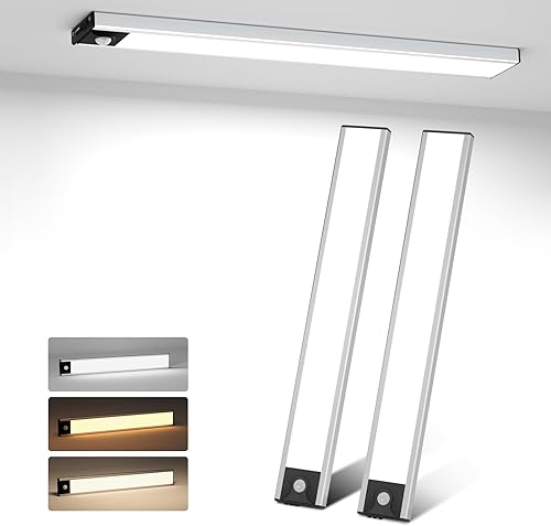 GANA Luces LED con sensor de movimiento, 62 luces LED de armario con sensor de movimiento, 3 modos de color de luces debajo del gabinete