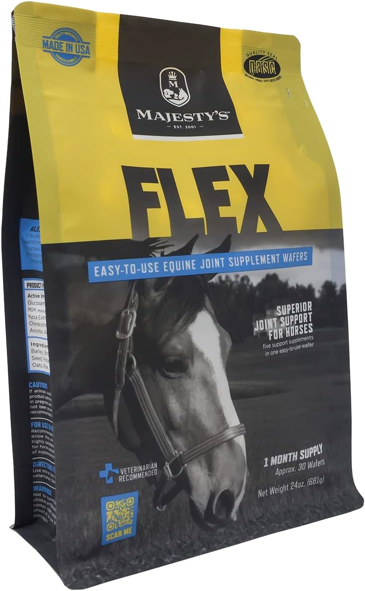 Majesty’s Flex Wafers – Superior Horse / Equine Joint Support Supplement – Glucosamine, MSM, Chondroitin, Yucca, Vitamin C – 30 Count (1 Month Supply)