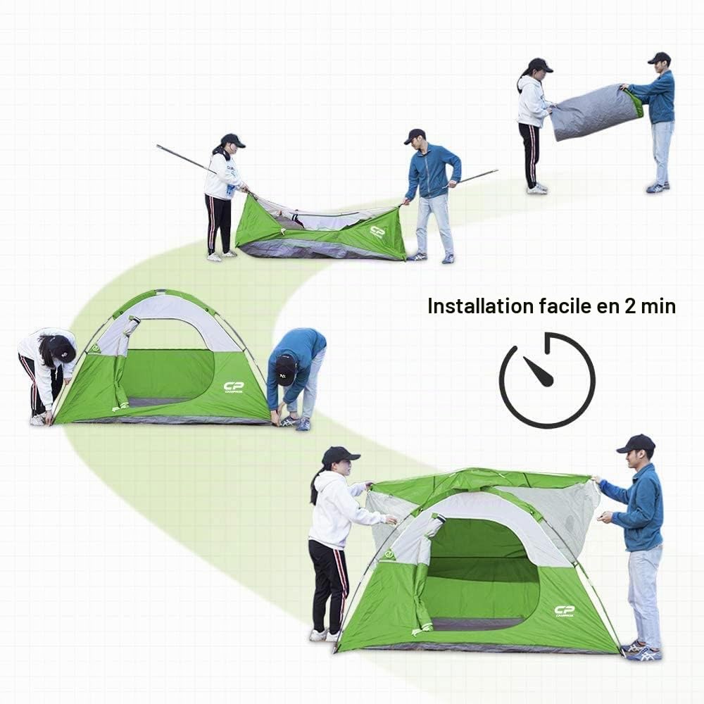 CAMPROS CP Tente Familiale 3/4/6 Personnes Imperméable, Tente Dôme avec Moustiquaires, Ventilation, Montage Rapide pour Camping et Festival