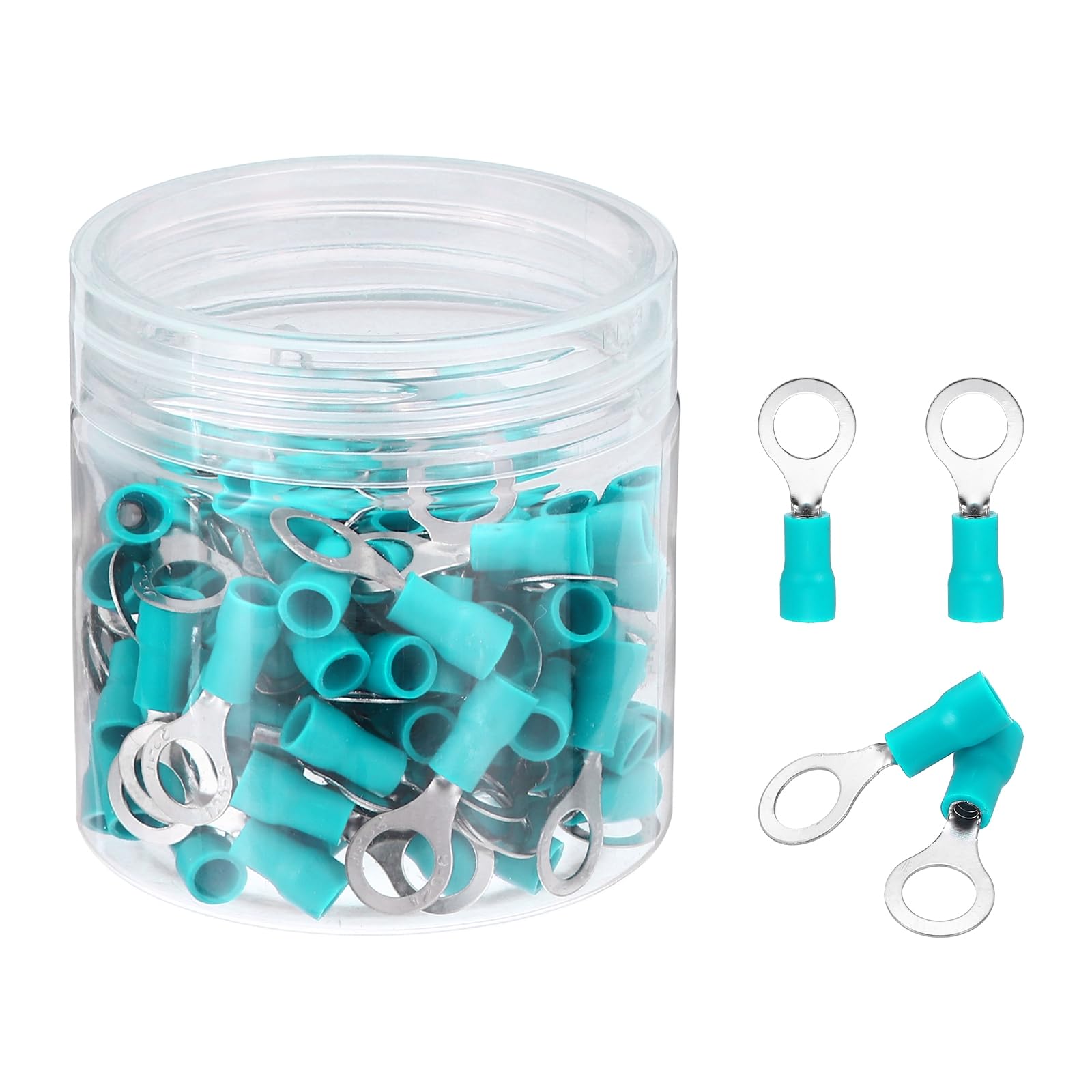 sourcing map 100Pcs Insulated Ring Terminal RV1.25-6 Battery Lugs 22-16AWG Electrical Crimp Terminals Eyelet Wire Connectors for Industrial, Electrical Wiring, Green