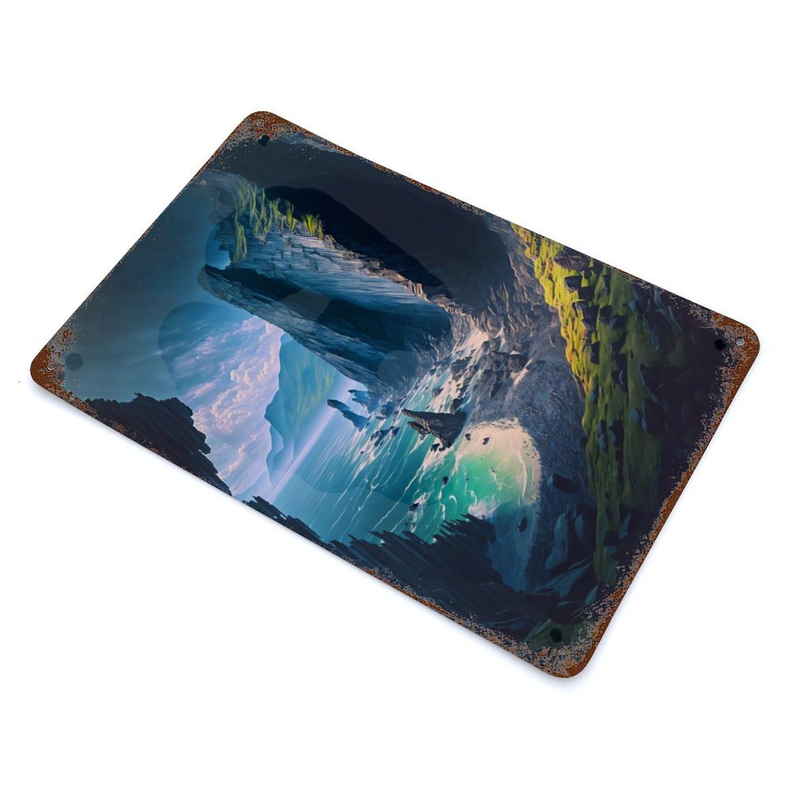 Garage Style Coastal Cliff Aged Metal Wall Plaque 11.8"x7.9", Farmhouse Wall Decor for Bar And Workshop