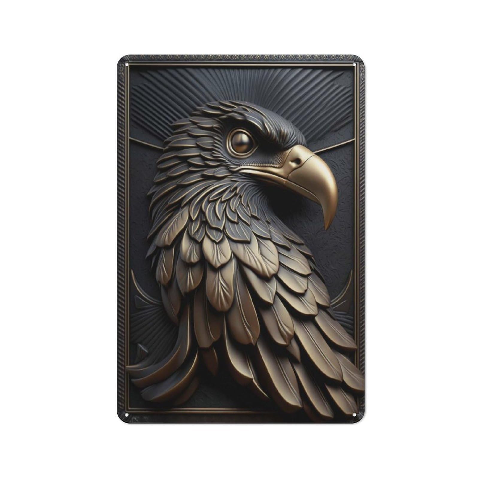 Junmoney Style Eagle Gold Decor Retro Tin Wall Plaque 30X20cm For Home Office Or Studio, For Cooler-Month Interiors With Retro Character