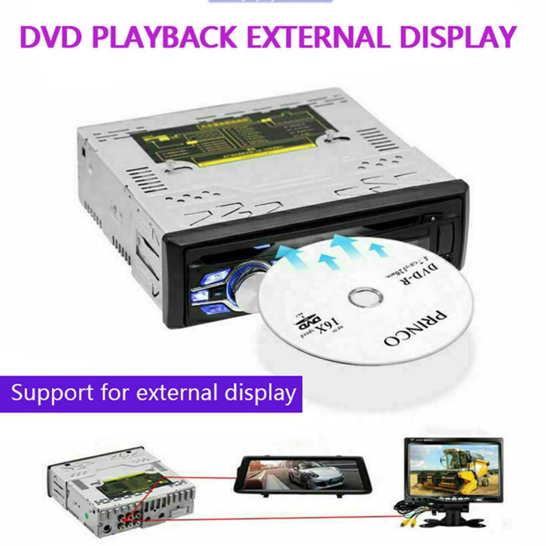 1 Din 12V Voiture Lecteur DVD CD véhicule MP3 stéréo Voiture Mains Libres Autoradio BT Audio Radio 5014 Voiture-Style télécommande sans Fil