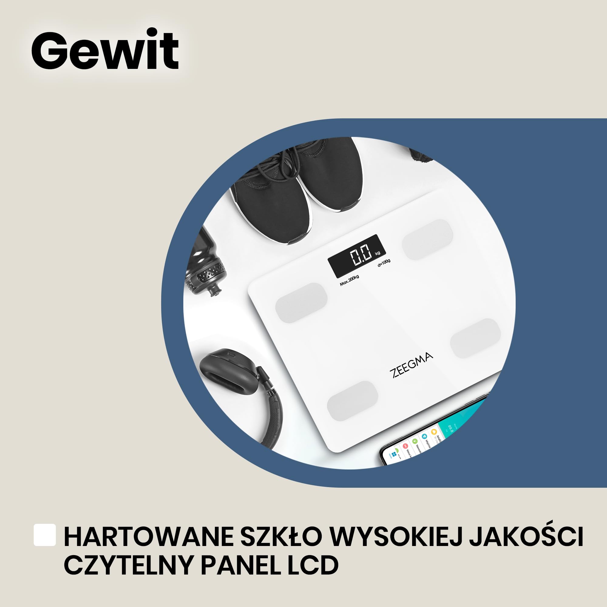 Zeegma ZE-GEWIT Waga Łazienkowa, Szkło, Biały