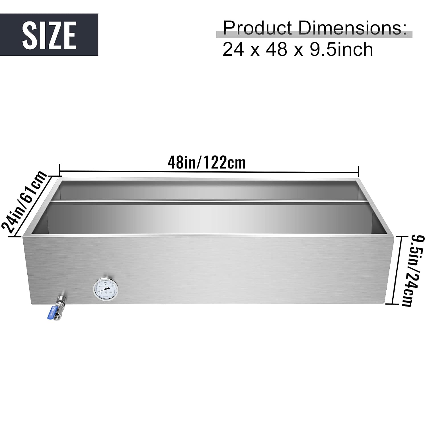 Maple Syrup Evaporator Pan, Stainless Steel Maple Syrup Boiling Pan with Valve and Thermomete for Boiling Maple Syrup, 16 x 30 x 9.5 Inch