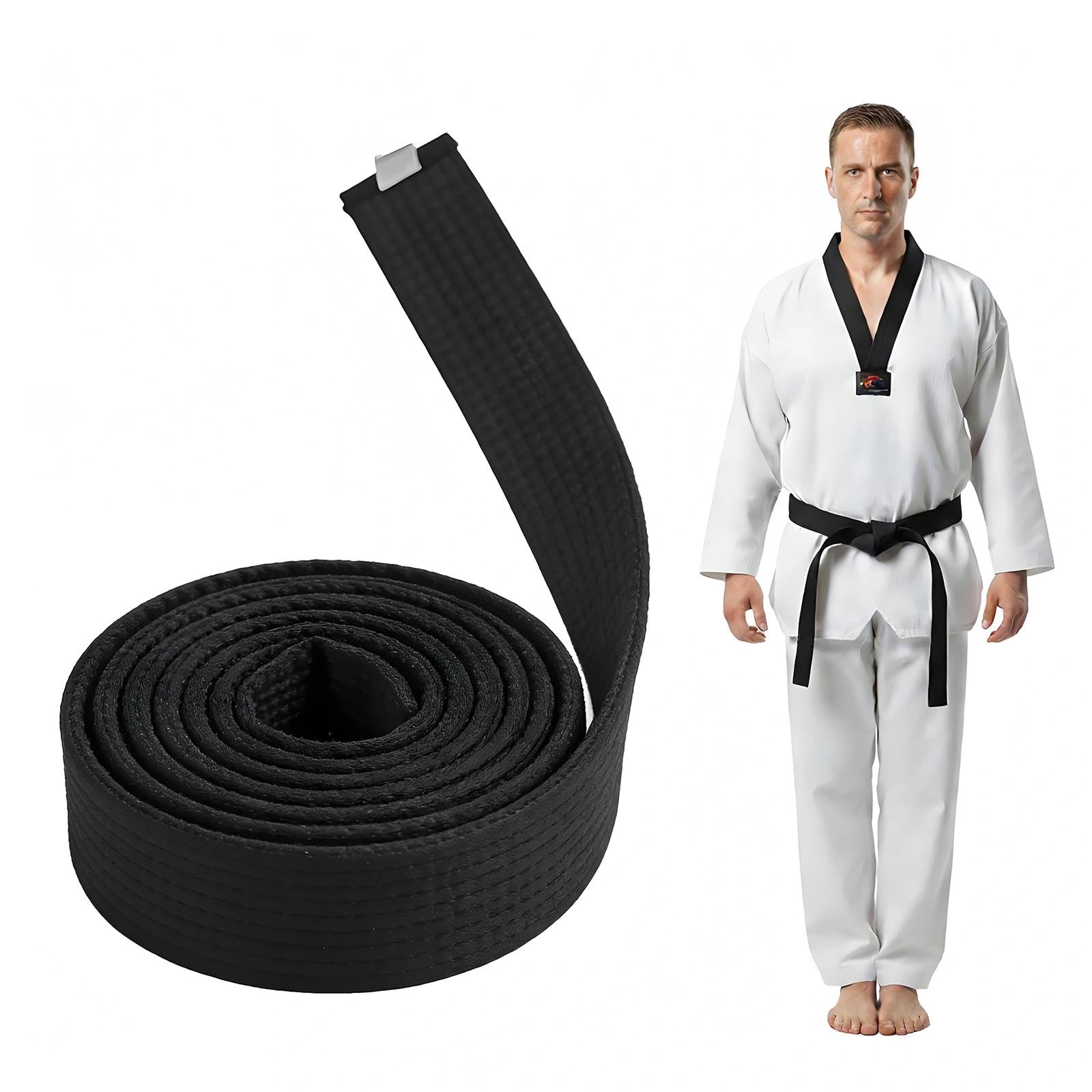 JIUCHAOTONG 280cm Taekwondo Ranking Belt, Double Wrap Black Belts, Black Karate Belts, Martial Arts Belt, for Coach Teaching Practice, Kids Adults Trainning Competition