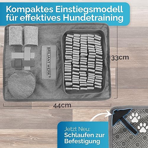 Briliantwerk®️ Schnüffelteppich Hund – Extrem widerstandsfähiges Material - 5 Trainingselemente und 3 Schwierigkeitsstufen – Das Intelligenzspielzeug für Hunde jeder Größe (Grau)