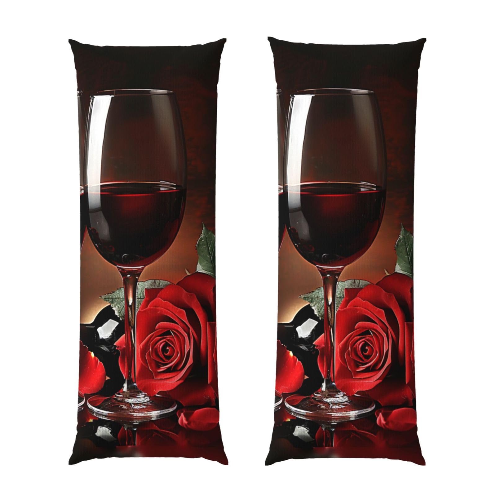 Body Pillow Cover 20x54 Inch, Red Rose and Wine Romantic Lovers Decor Print Long Lumbar Pillow Case with Zipper Long Body Pillowcase Decorative for Bed Sofa Bedroom