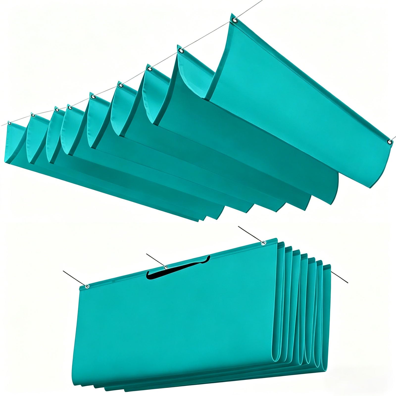 Sun Shade Sail Retractable Wave Rectangle Awning Canopy, Retractable Wave Sun Shade Sail,Protection, Sun Protection for Patio, Pergola, Garden-light blue||160x500cm