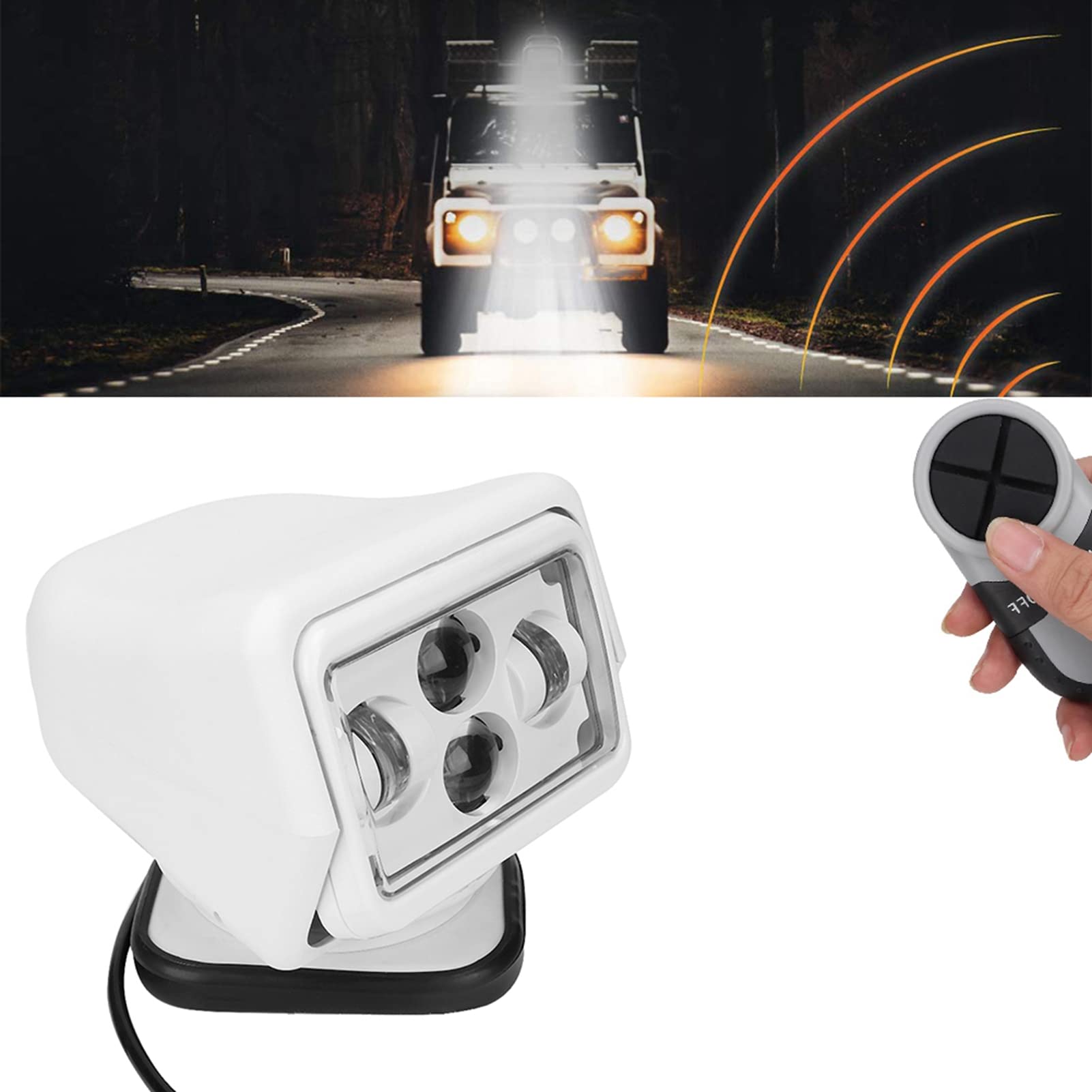 Fydun Luz de Búsqueda Marina,Reflector LED,60W LED Luz de Búsqueda con Control Remoto para Coche Foco para Exteriores para Coche Barco