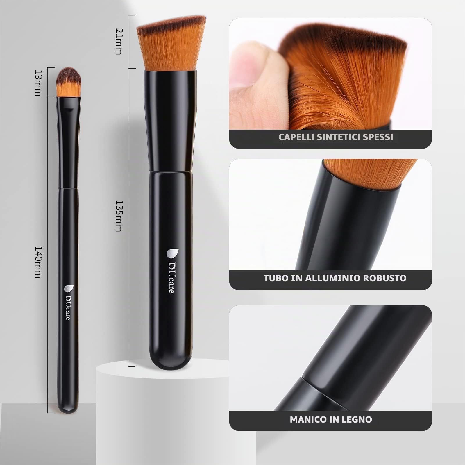 DUcare Pennello per fondotinta e pennello per correttore 2 pezzi -Pennello Fondotinta Liquido Trucco Cipria Pennello Kabuki professionale Perfetto Per Foundation, Polvere