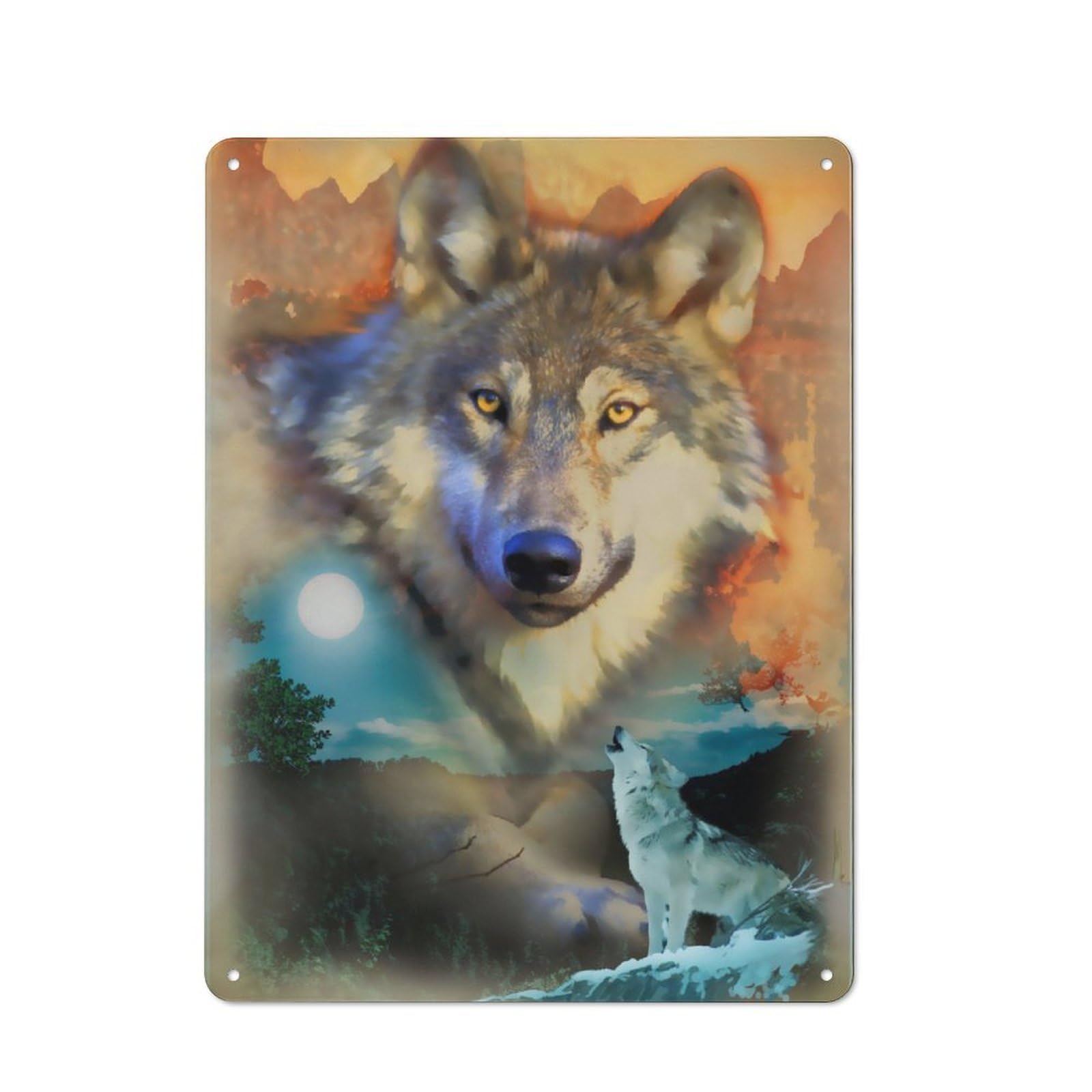 Junmoney Lone Wolf Collage Classic Tin Sign 40X30cm, Classic Pub Decor For Cafe, Pub, Workshop Or Home Bar, Small Accent For Blank Walls
