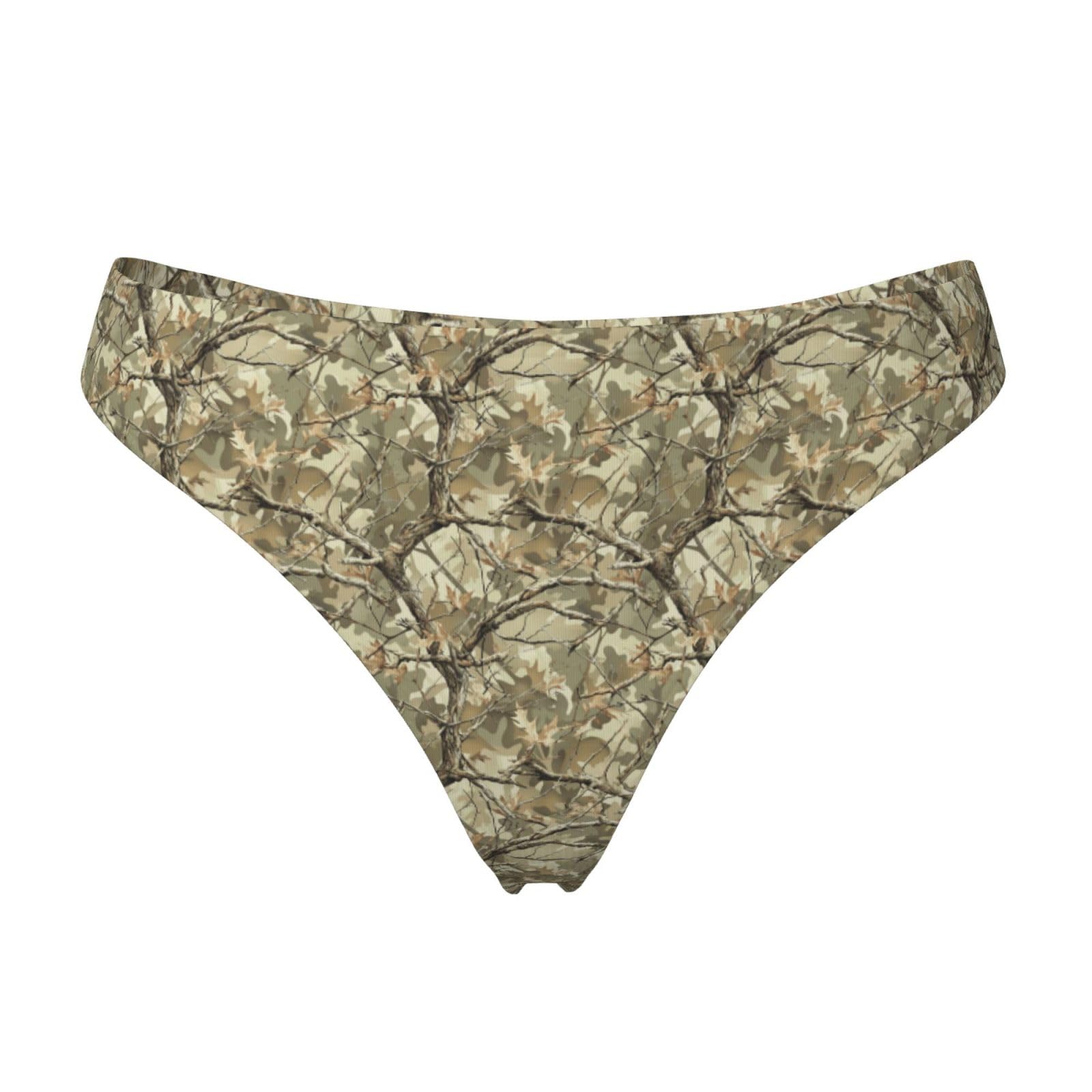 Seamless Thongs for Women - Green Camouflage Tree Pattern Print Ladies omfy No Show Underwear Bikini Panties Briefs