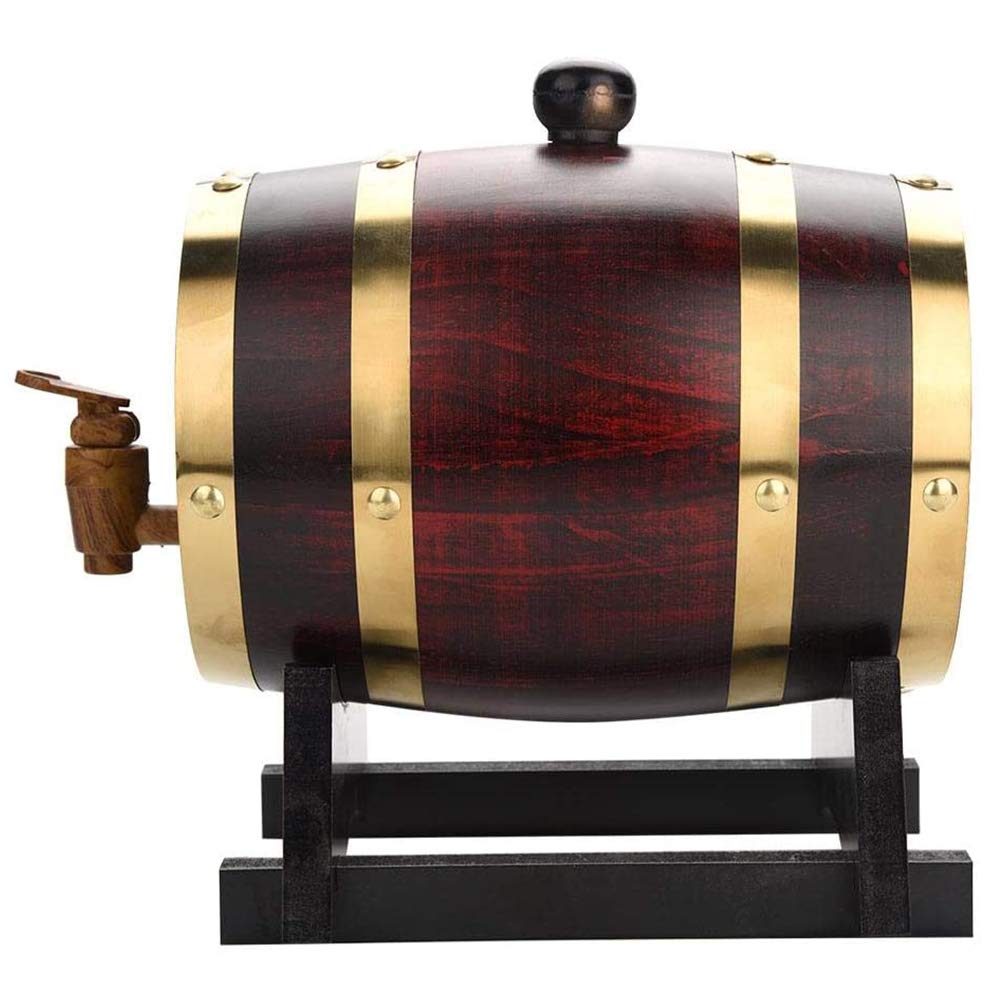 Barril de roble hecho a mano de 1,5 l con soporte y grifo de madera para envejecer whisky, ron, oporto y vino