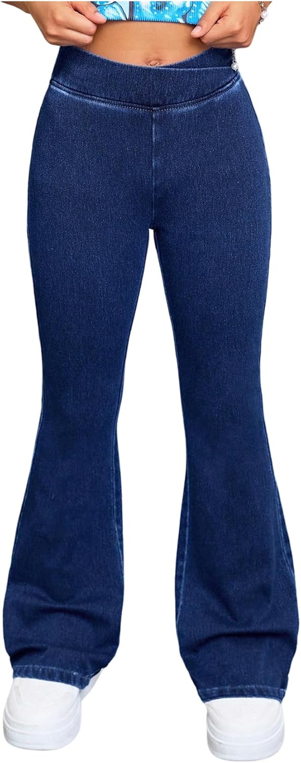 GORGLITTER Girl's Flare Jeans Crossover Stretchy Denim Pants Bootcut Bell Bottoms Cute Yoga Pants