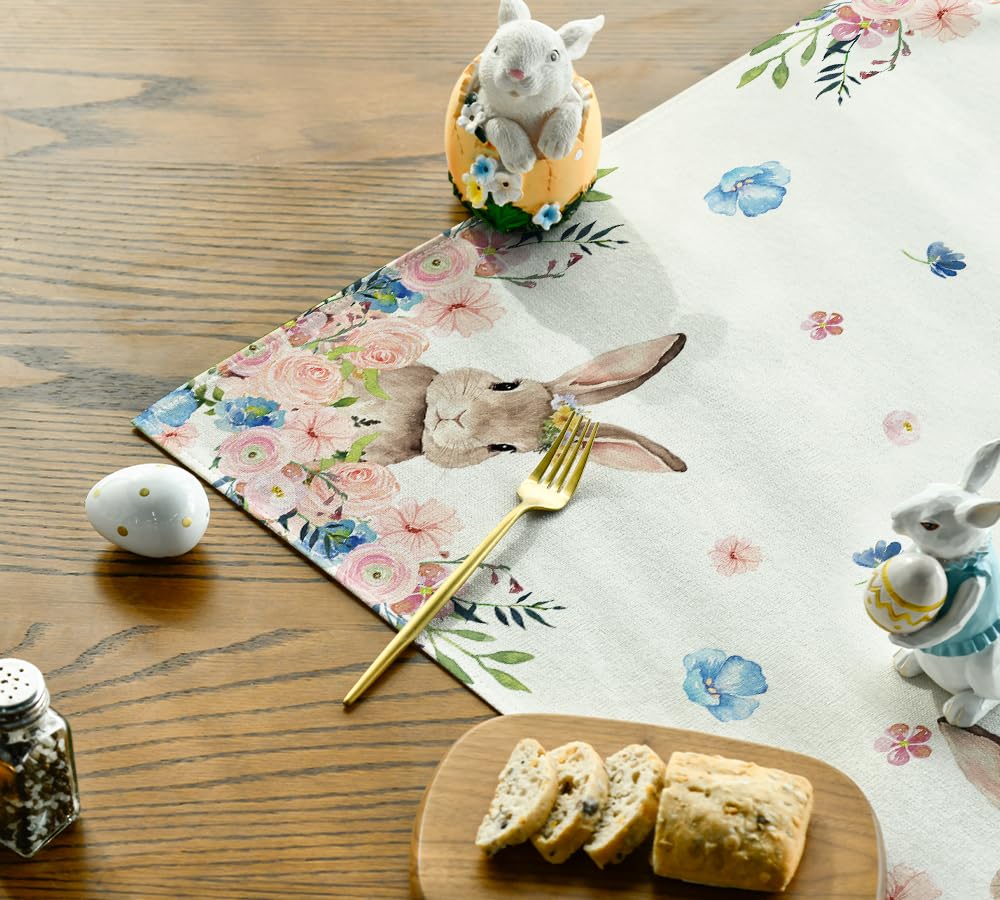 Tovaglia Pasqua Coniglietto Fiore | 100x100 Cm | Poliestere Lavabile | Decorazione Primavera - Foto 10