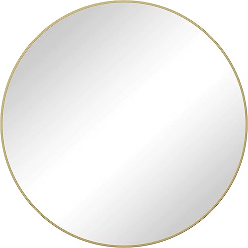 Miniatura 6 de HomSof Espejo de pared de gran tamaño de 48 pulgadas, espejo circular dorado de gran tamaño, espejo con marco de metal, espejo redondo de tocador,