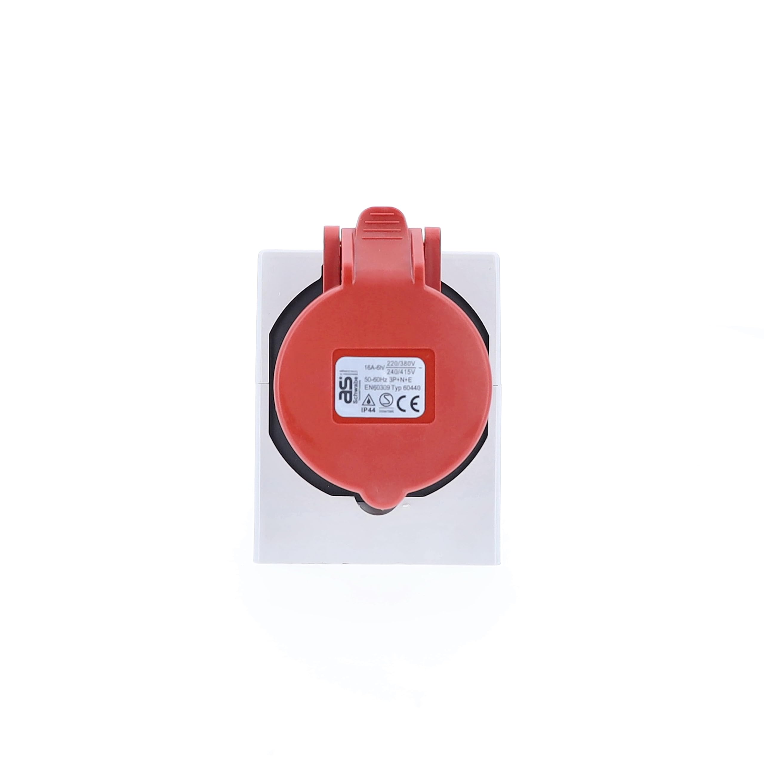 as - Schwabe Presa CEE a parete - 400 V, 16 A, 5 poli - Presa a parete con coperchio incernierato - con alloggiamento resistente agli urti - con collegamenti a vite - Made in Germany - IP44, 60430