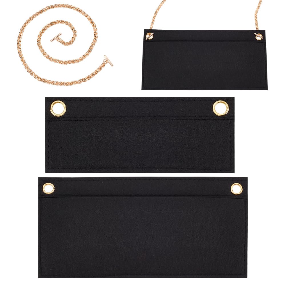 WADORN Kit di Conversione Inserto Organizzatore Borsa 2 taglia con Catena D'Oro, Organizer per Borsetta In Feltro Inserto Tasca Interna Pochette Borsa Conversione Accessori per Kirigami Pochette, Nero