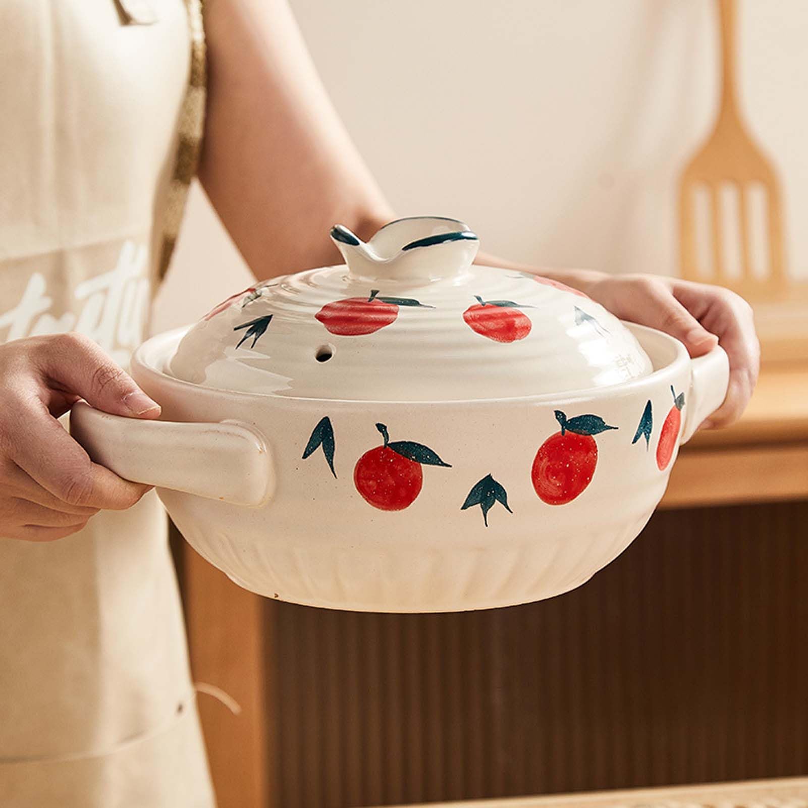 Naczynie żaroodporne ceramiczne z pokrywką, garnek ceramiczny odporny na wysoką temperaturę, garnek gliniany do gotowania, garnek do zupy, garnek do duszenia, garnek żeliwny