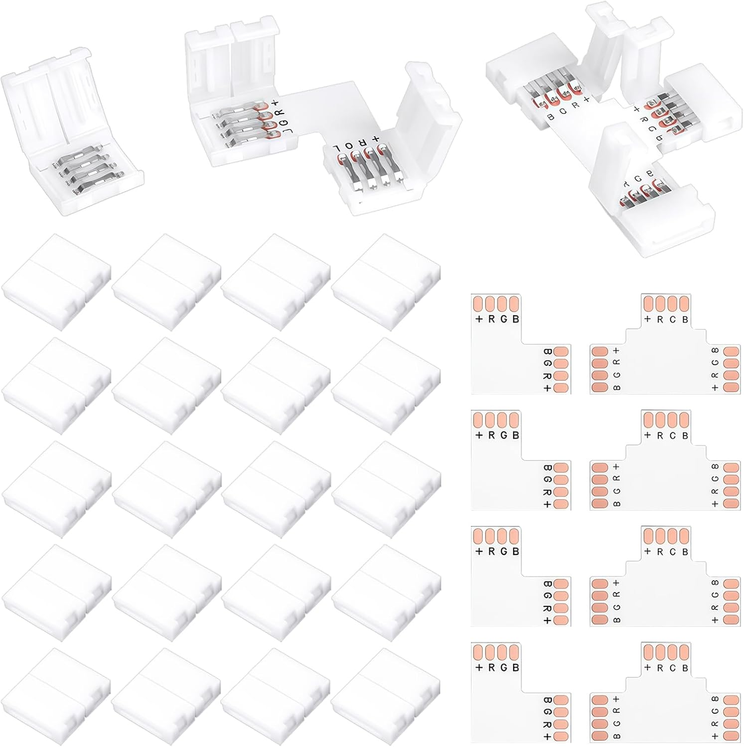 28 LED Strip Connectors 4 Pin 20 Light Strip Terminals 4 L Shape 4 T-Shape Connectors LED Strip Connector for 10 mm RGB LED Strips Suitable for Living Room Study Schools and Offices [Energy Class A]