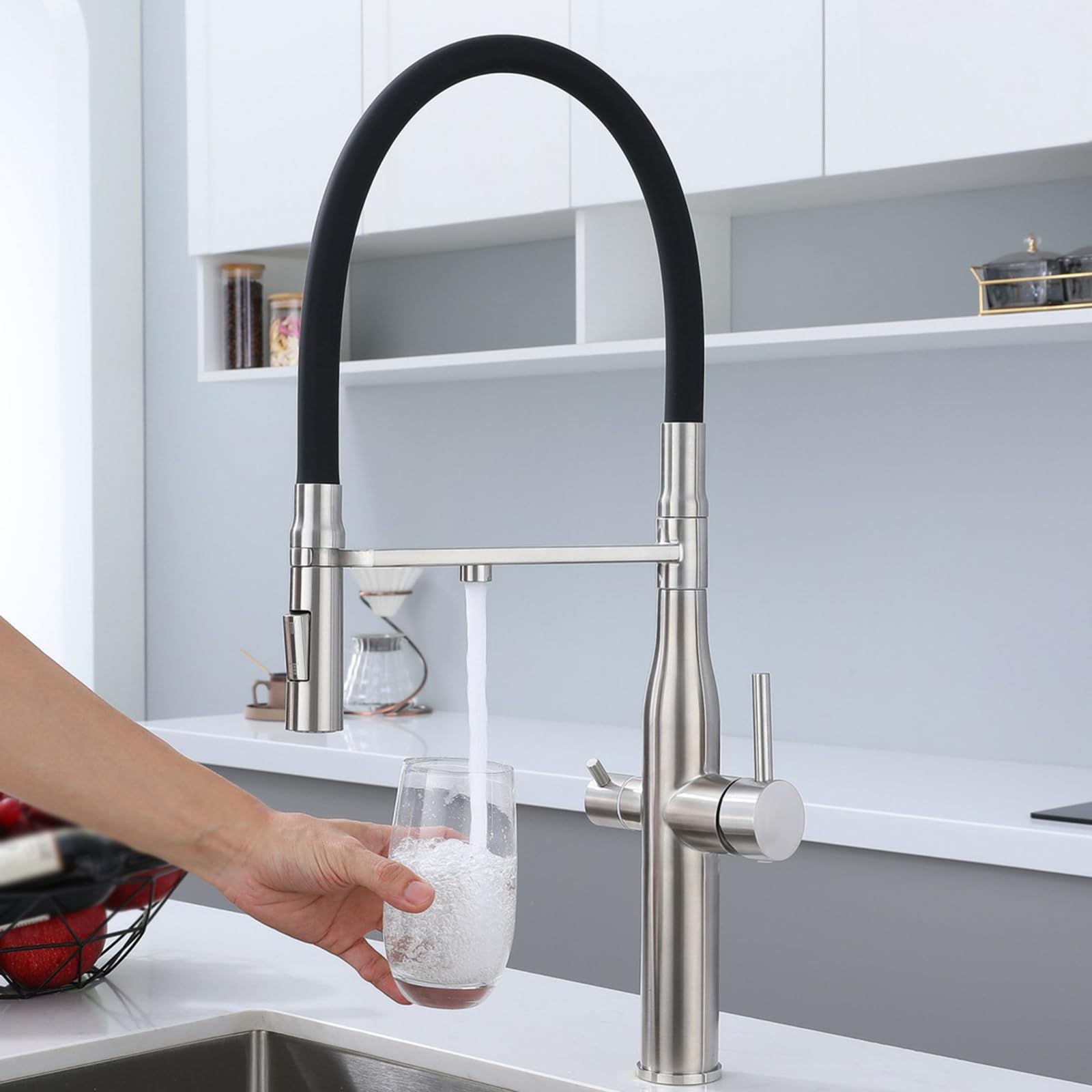 ZYCHSJXA 3 Way Kitchen Tap, Flexible Rotating Brass Water Tap for Purified