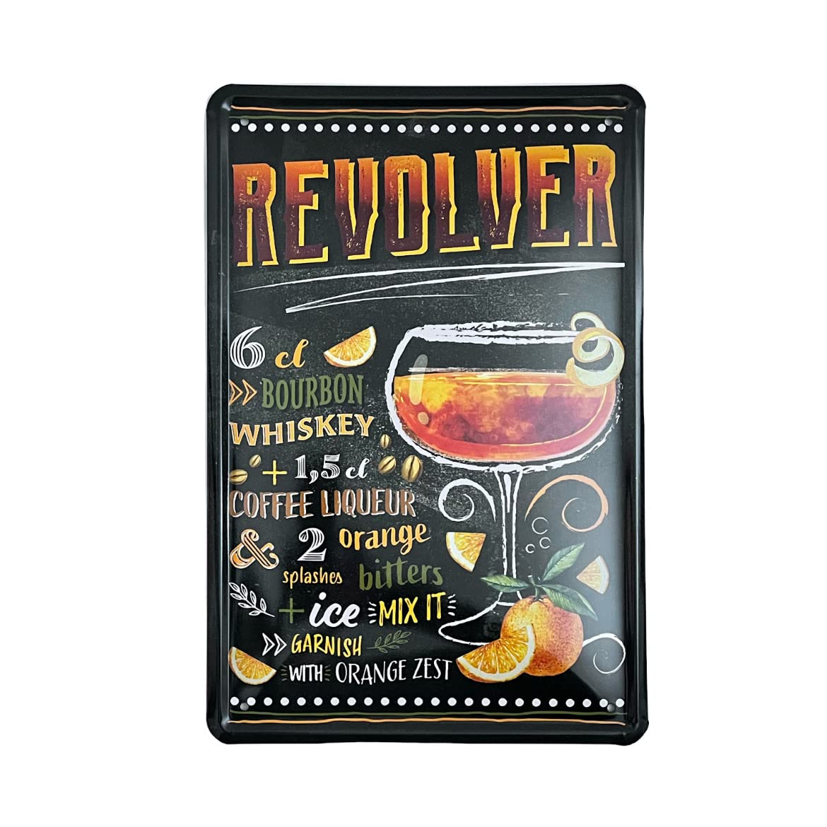 Metal Tin Sign - Revolver Cocktail Recipe - Wall Plaque Retro Vintage 30X20 Cm Decorative For Bar Pub Dining Room Kitchen Bedroom Office Garage Funny Stylish Gift