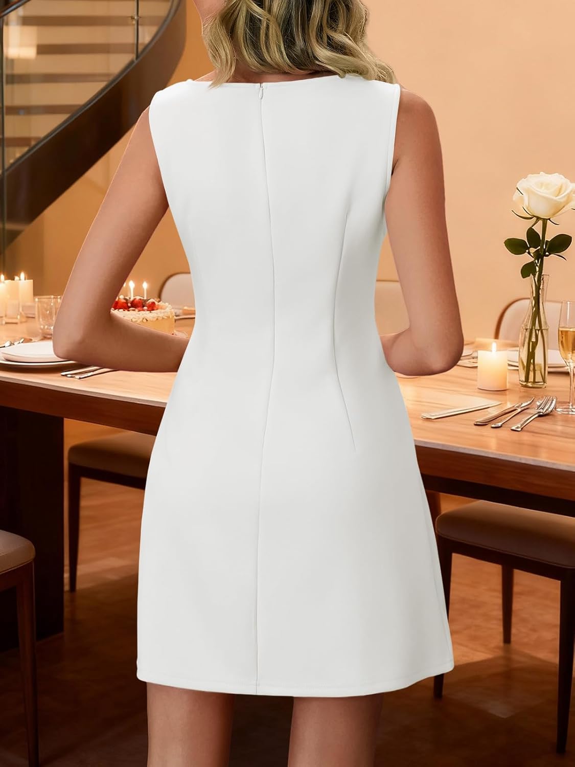 Wenrine Summer Dresses for Women 2026 Elegant Classy Sleeveless Boat Neck A Line Cocktail Party Club Mini Dress - Image 3