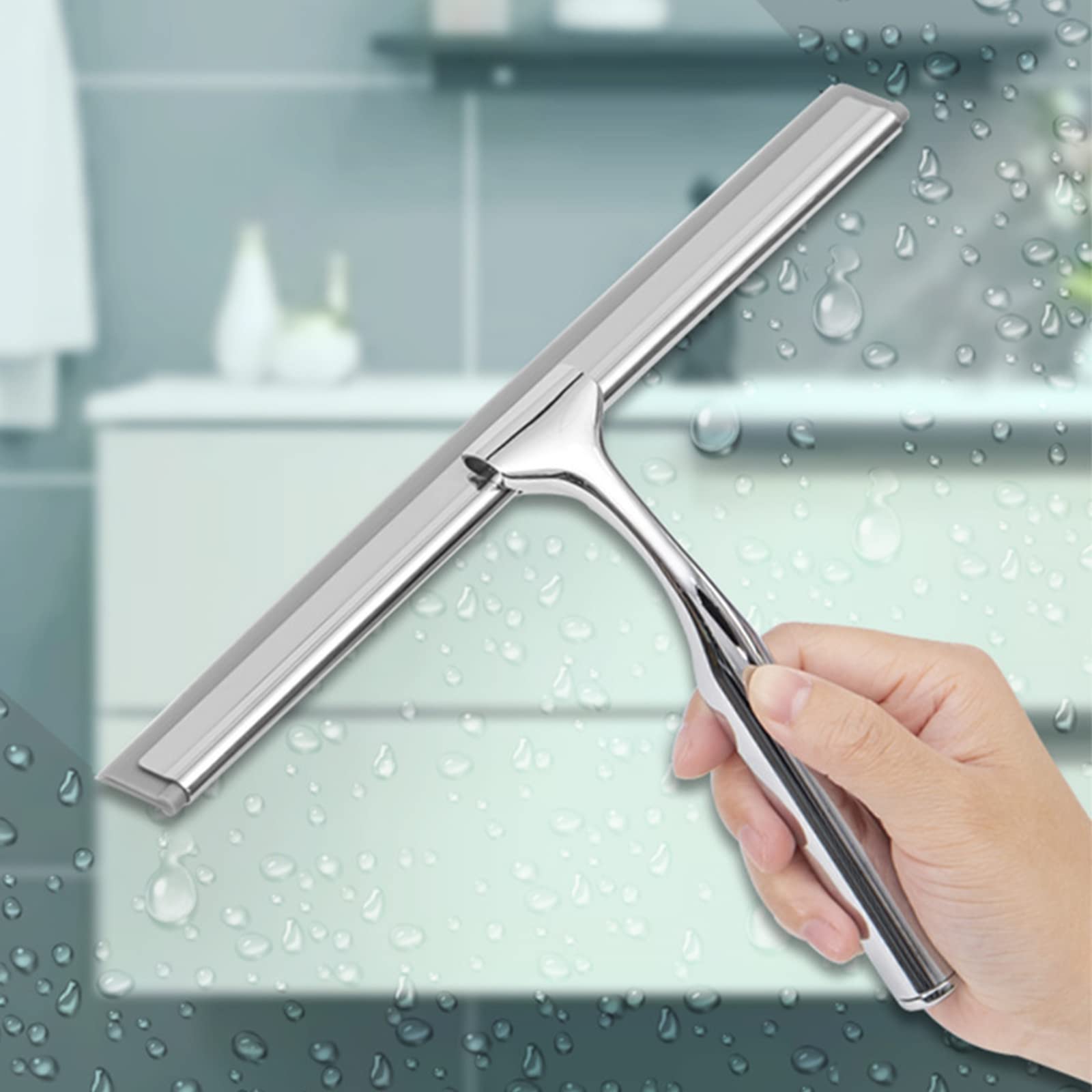 Duschabzieher, Abzieher Dusche Fensterabzieher, Edelstahl Abzieher Mit Wandaufhänger Ohne Bohren, Silikon Abzieher Wischlippe Für Badezimmer, Küche, Fenster Und Auto Glas Reinigung,C